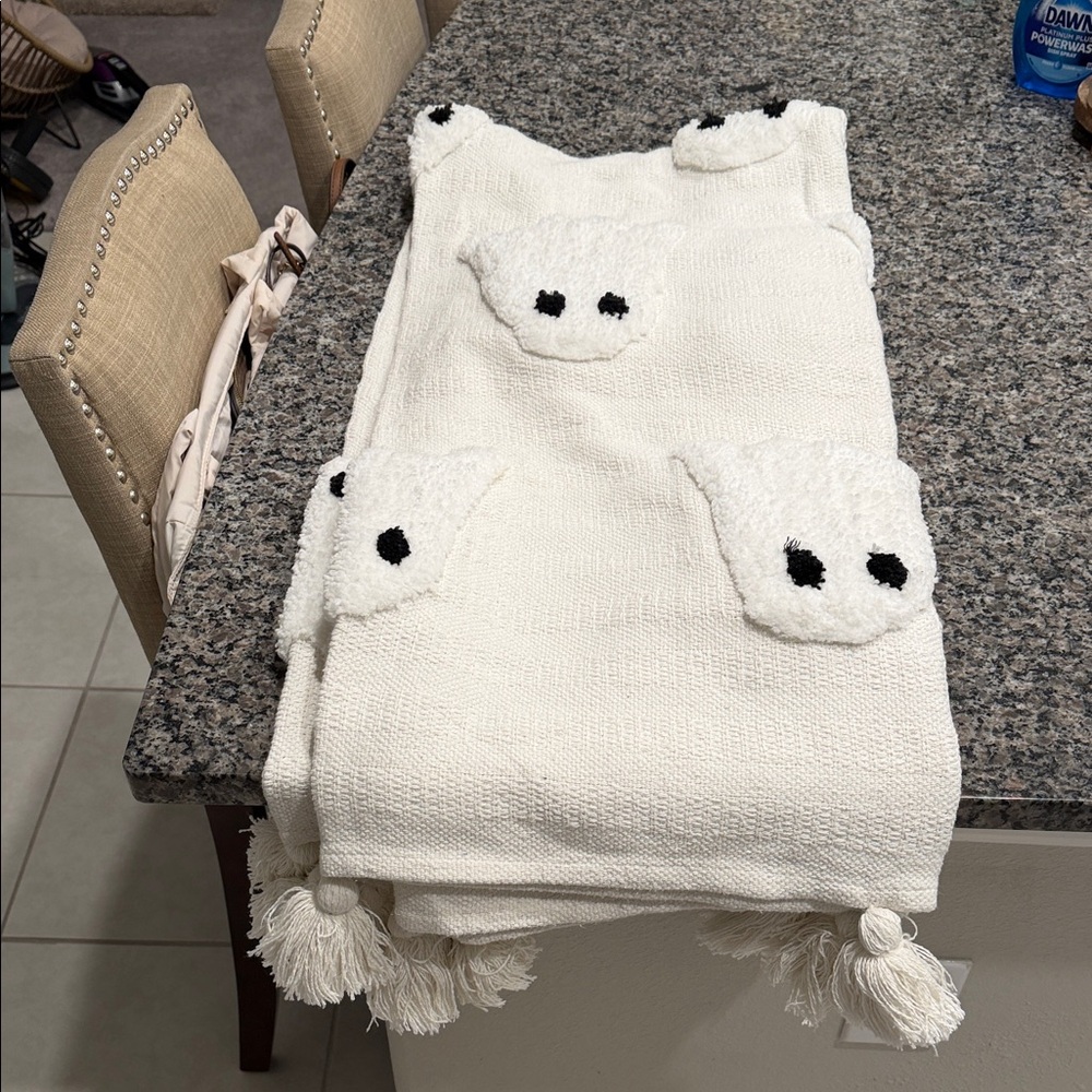 Rachel Zoe Ghost Blanket Cozy White Knit Blanket with Tassels